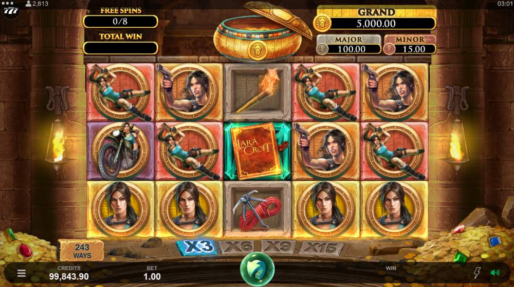 Lara Croft Temples and Tombs slot features
