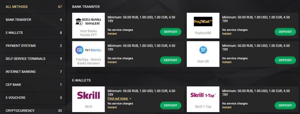 1xSlots review payment methods